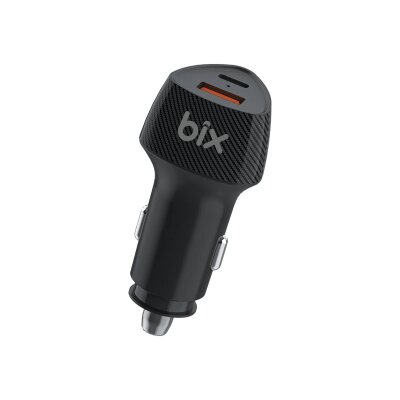Bix BXACP52W 52.5W Çift Portlu Type-C ve USB-A Araç İçi Hızlı Şarj Cihazı Siyah