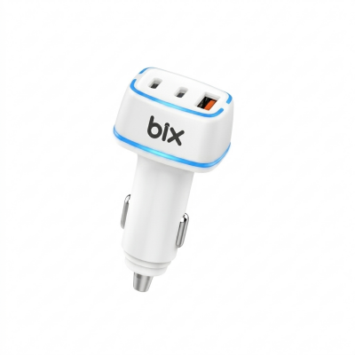 Bix BXACP82W 82.5W Üç Port 2x Type-C ve USB-A Araç İçi Hızlı Şarj Cihazı Beyaz