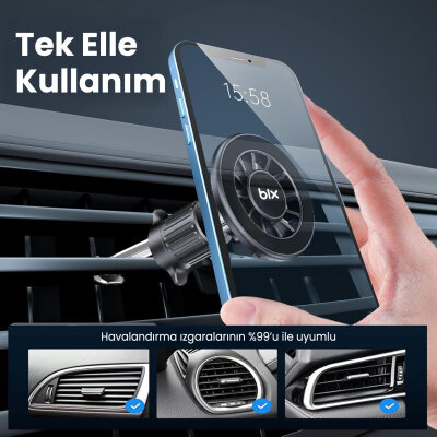Bix BXCH13 360 Derece Metal Kancalı Manyetik Havalandırma Izgarası Araç İçi Telefon Tutucu - 3