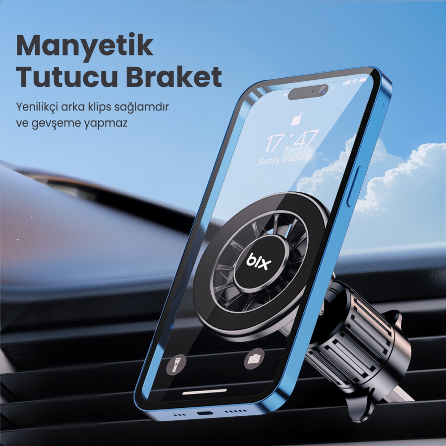Bix BXCH13 360 Derece Metal Kancalı Manyetik Havalandırma Izgarası Araç İçi Telefon Tutucu - 5