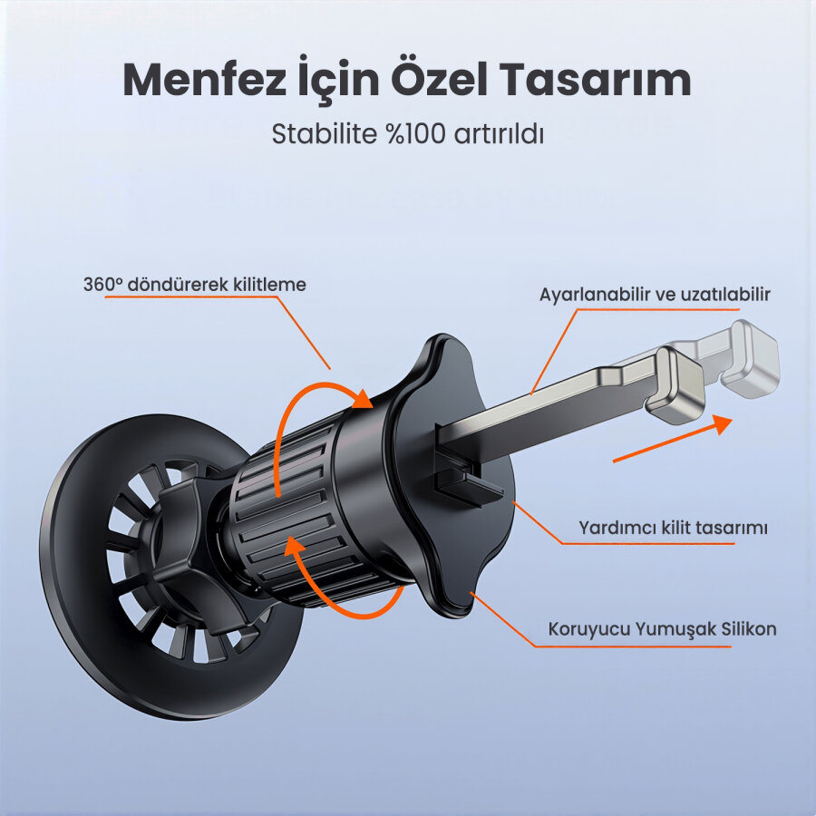 Bix BXCH13 360 Derece Metal Kancalı Manyetik Havalandırma Izgarası Araç İçi Telefon Tutucu - 8