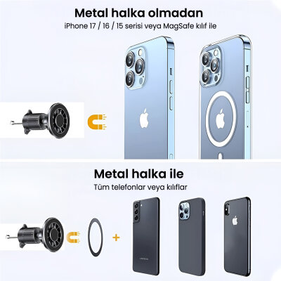 Bix BXCH13 360 Derece Metal Kancalı Manyetik Havalandırma Izgarası Araç İçi Telefon Tutucu - 11
