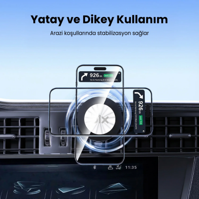 Bix BXCH14 360 Derece Metal Kancalı Manyetik Havalandırma Izgarası Araç İçi Telefon Tutucu - 3