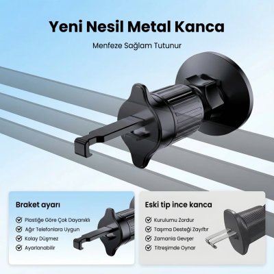 Bix BXCH14 360 Derece Metal Kancalı Manyetik Havalandırma Izgarası Araç İçi Telefon Tutucu - 7