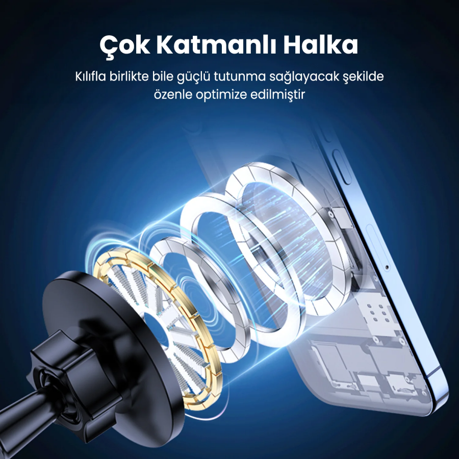 Bix BXCH14 360 Derece Metal Kancalı Manyetik Havalandırma Izgarası Araç İçi Telefon Tutucu - 8