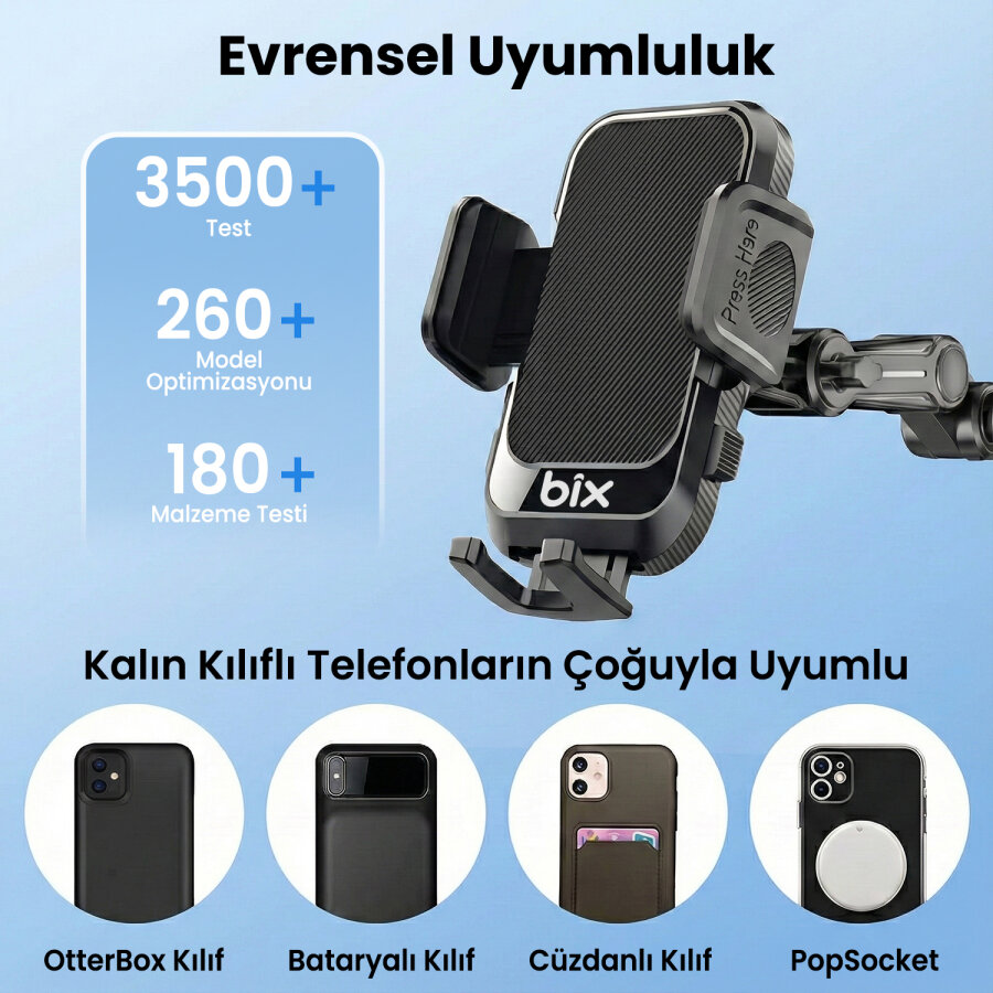 Bix BXCH15 Uzayabilen Ayarlanabilir Cam Torpido Ön Panel Uyumlu Çok Fonksiyonlu Vantuzlu Araç İçi Telefon Tutucu - 3
