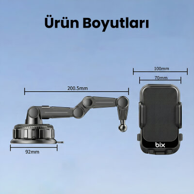 Bix BXCH15 Uzayabilen Ayarlanabilir Cam Torpido Ön Panel Uyumlu Çok Fonksiyonlu Vantuzlu Araç İçi Telefon Tutucu - 7