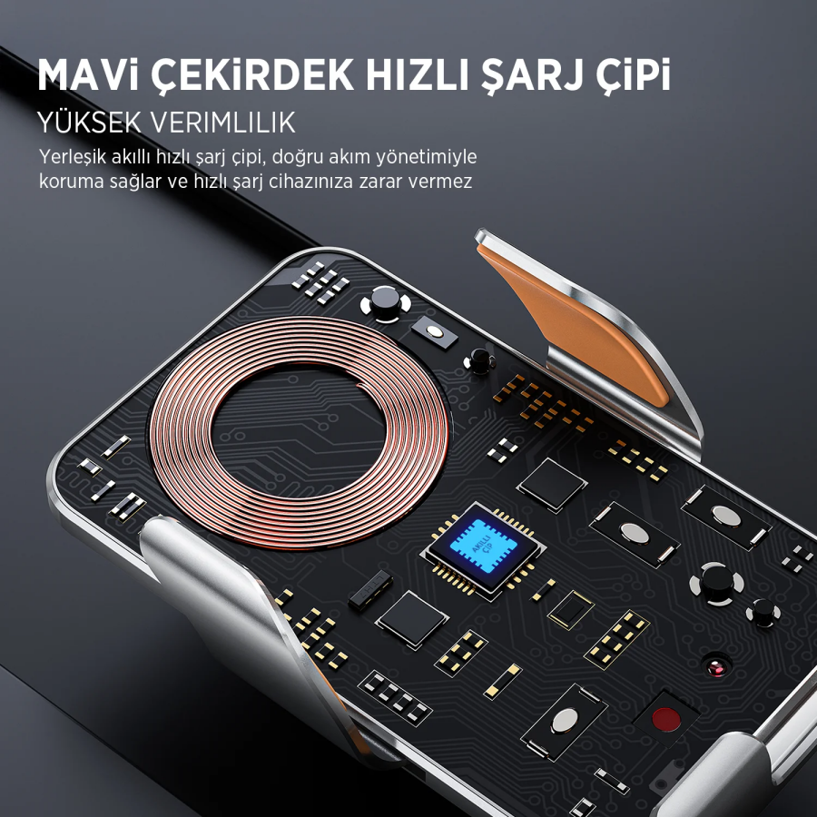 Bix BXCH9 MagSafe 15W Kablosuz Hızlı Şarj Destekli 360° Dönebilen Ultra İnce Metal Araç İçi Telefon Tutucu - 5