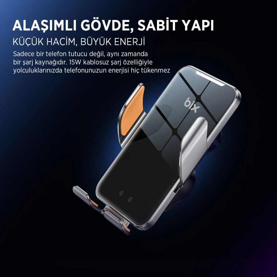 Bix BXCH9 MagSafe 15W Kablosuz Hızlı Şarj Destekli 360° Dönebilen Ultra İnce Metal Araç İçi Telefon Tutucu - 7