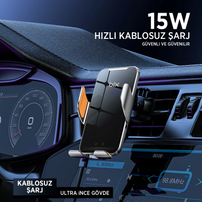 Bix BXCH9 MagSafe 15W Kablosuz Hızlı Şarj Destekli 360° Dönebilen Ultra İnce Metal Araç İçi Telefon Tutucu - 4