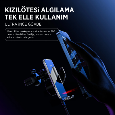 Bix BXCH9 MagSafe 15W Kablosuz Hızlı Şarj Destekli 360° Dönebilen Ultra İnce Metal Araç İçi Telefon Tutucu - 6