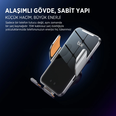 Bix BXCH9 MagSafe 15W Kablosuz Hızlı Şarj Destekli 360° Dönebilen Ultra İnce Metal Araç İçi Telefon Tutucu - 7