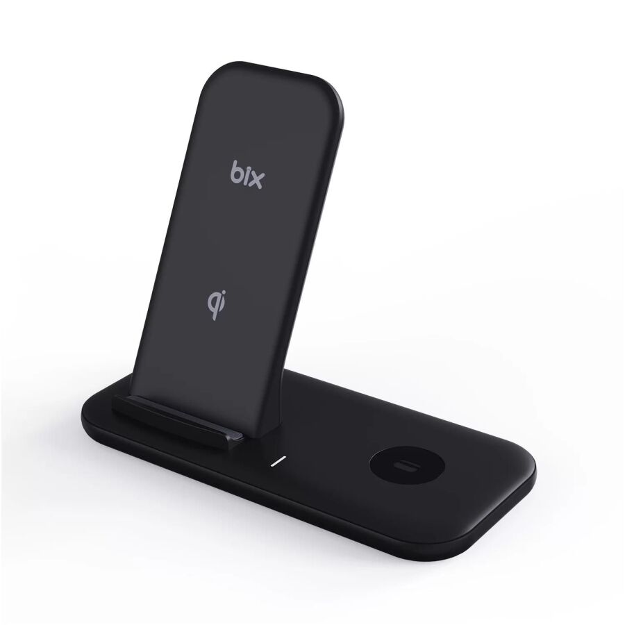 Bix BXMW1 2‘si 1 Arada iPhone Apple Watch Uyumlu 15W Qİ Kablosuz Şarj Cihazı Stand - 3