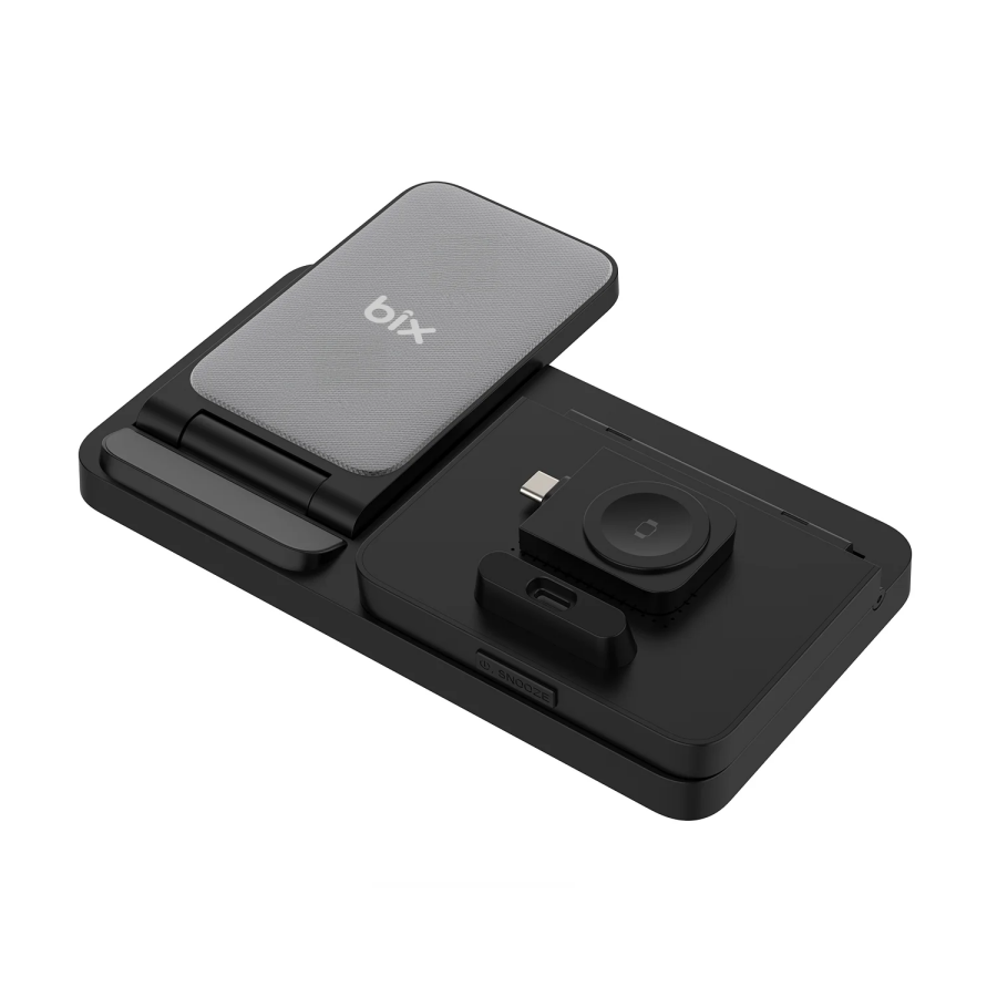 Bix BXMW4 15W Kablosuz Şarj Standı iPhone AirPods Akıllı Saat TWS Kulaklık Uyumlu Alarmlı Çoklu Şarj Cihazı Siyah - 2