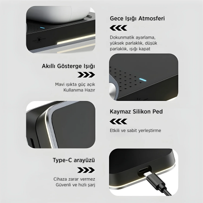 Bix BXMW5 3’ü 1 15W Kablosuz MagSafe Şarj Cihazı Katlanabilir Telefon TWS Kulaklık ve Akıllı Saat Uyumlu Manyetik - 4