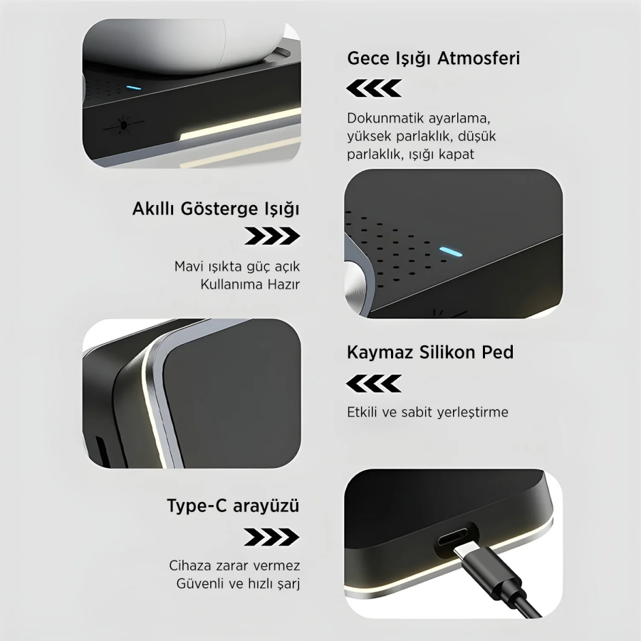 Bix BXMW5 3’ü 1 15W Kablosuz MagSafe Şarj Cihazı Katlanabilir Telefon TWS Kulaklık ve Akıllı Saat Uyumlu Manyetik - 4