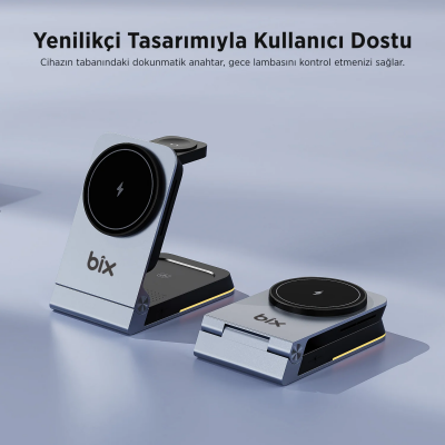 Bix BXMW5 3’ü 1 15W Kablosuz MagSafe Şarj Cihazı Katlanabilir Telefon TWS Kulaklık ve Akıllı Saat Uyumlu Manyetik - 7
