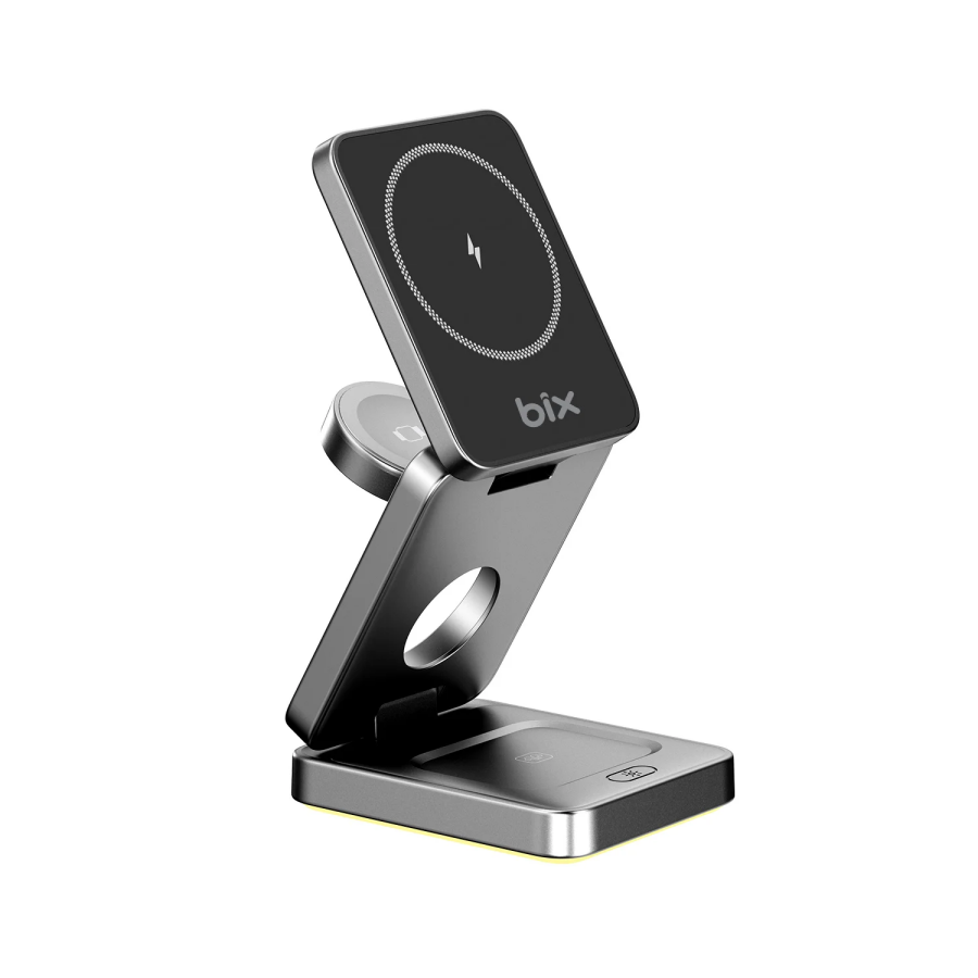 Bix BXMW7 3’ü 1 15W Kablosuz MagSafe Şarj Cihazı Katlanabilir Telefon TWS Kulaklık ve Akıllı Saat Uyumlu Magsafe - 2