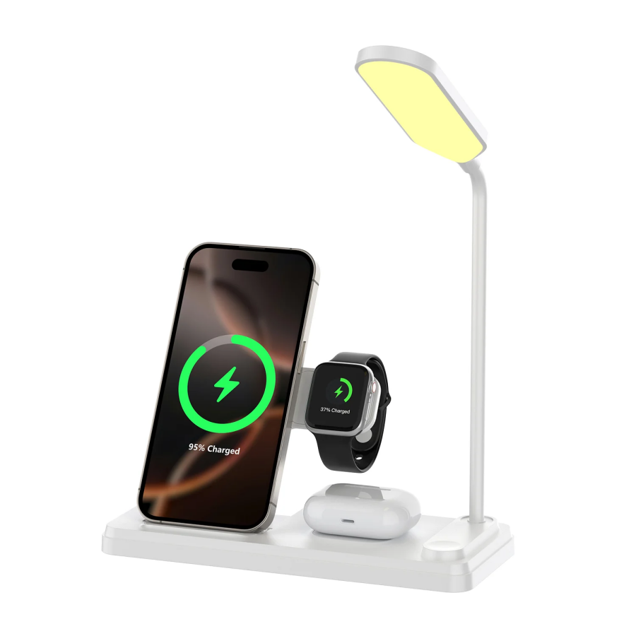 Bix BXMW8 3’ü 1 15W Kablosuz MagSafe Şarj Standı Telefon TWS Kulaklık Akıllı Saat iPhone AirPods Apple Watch Uyumlu LED Lambalı - 1
