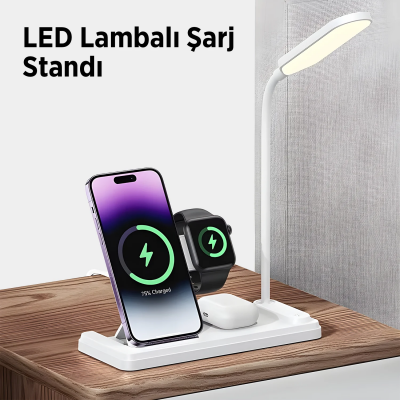 Bix BXMW8 3’ü 1 15W Kablosuz MagSafe Şarj Standı Telefon TWS Kulaklık Akıllı Saat iPhone AirPods Apple Watch Uyumlu LED Lambalı - 6