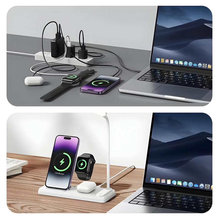 Bix BXMW8 3’ü 1 15W Kablosuz MagSafe Şarj Standı Telefon TWS Kulaklık Akıllı Saat iPhone AirPods Apple Watch Uyumlu LED Lambalı - 7