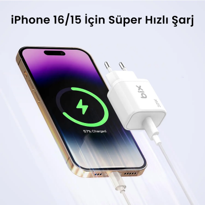 Bix BXPD32 30W iPhone & Android Uyumlu USB-C PD 3.0 Akım Korumalı Hızlı Şarj Adaptörü - 4