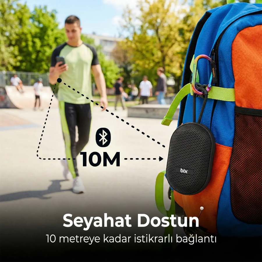 Bix BXWS01 Bluetooth 6.0 IPX4 Suya Dayanıklı 8W Taşınabilir Hoparlör MicroSD & USB Destekli Speaker Siyah - 2