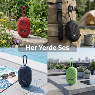 Bix BXWS01 Bluetooth 6.0 IPX4 Suya Dayanıklı 8W Taşınabilir Hoparlör MicroSD & USB Destekli Speaker Yeşil - 2