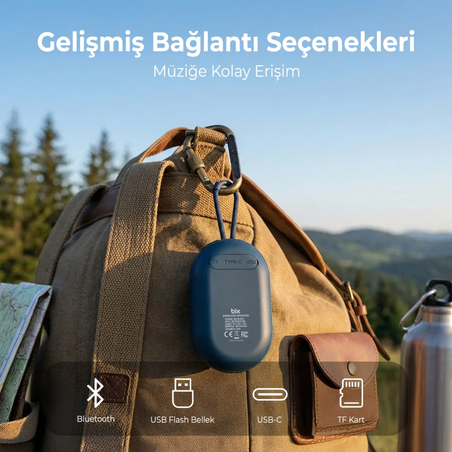 Bix BXWS01 Bluetooth 6.0 IPX4 Suya Dayanıklı 8W Taşınabilir Hoparlör MicroSD & USB Destekli Speaker Yeşil - 4