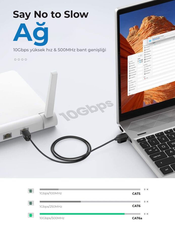 Bix Cat6A Slim 10Gbps Veri Aktarım 500MHz UTP Ethernet Kablosu 10 Metre - 6