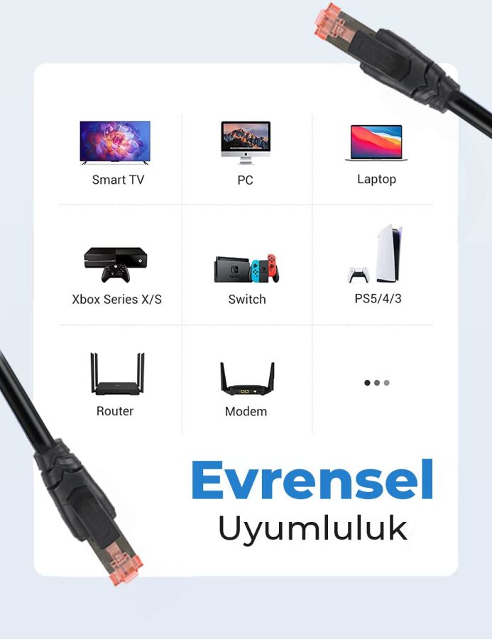 Bix Cat8 40Gbps Veri Aktarım 2000MHz STP Ethernet Kablosu 8 Metre - 3