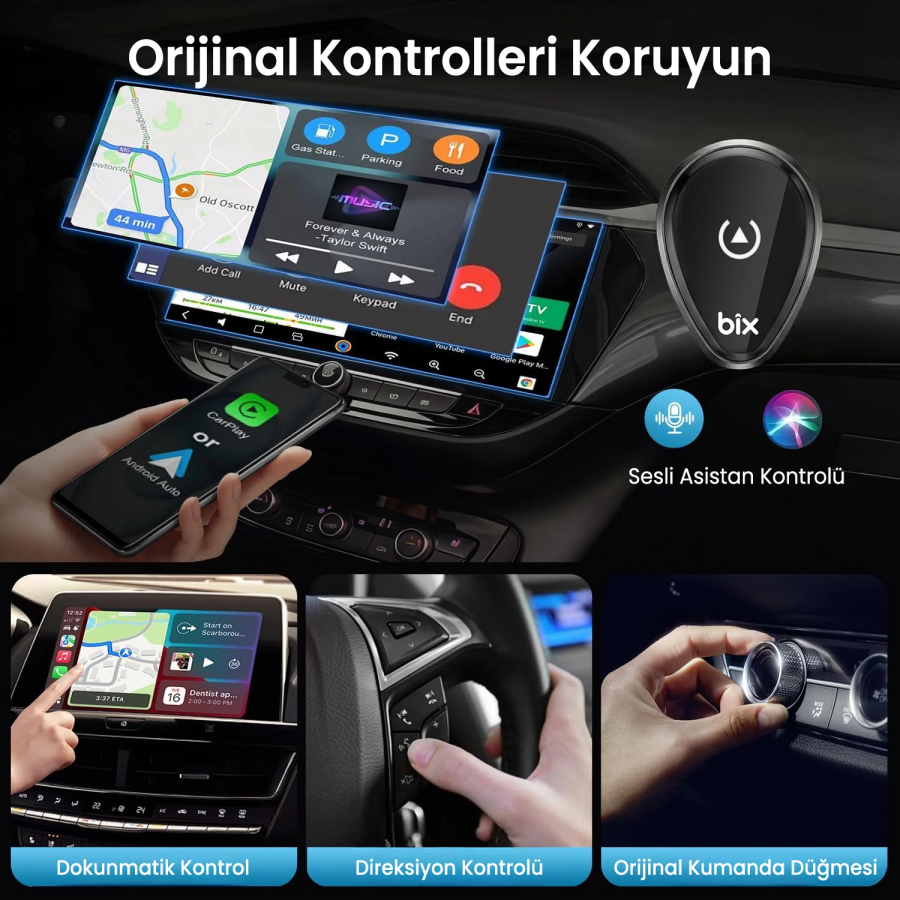 Bix CB01 Kablosuz CarPlay ve Android Auto USB Kabloludan Kablosuza Çevirici Adaptörü - 5