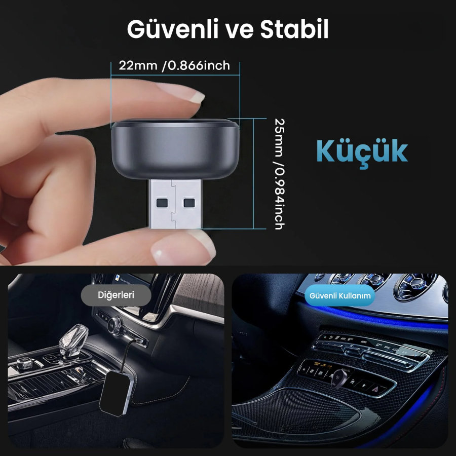 Bix CB01 Kablosuz CarPlay ve Android Auto USB Kabloludan Kablosuza Çevirici Adaptörü - 6