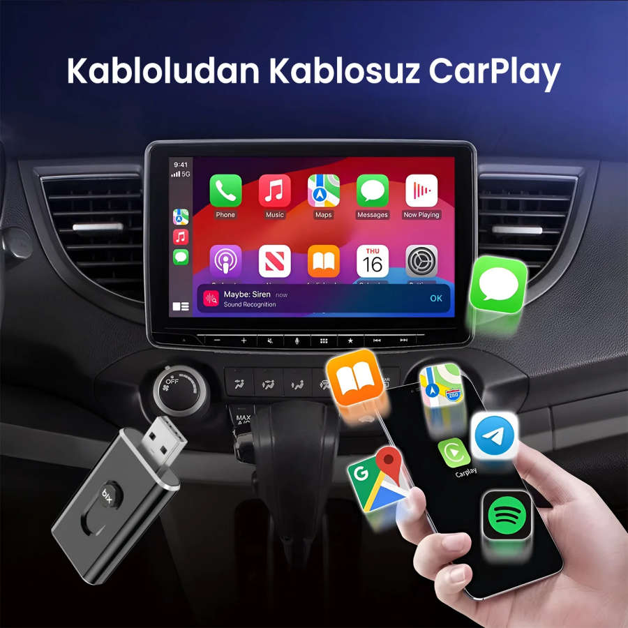 Bix CB02 Kablosuz CarPlay ve Android Auto Type-C / USB Çift Uçlu Kabloludan Kablosuza Çevirici Adaptör - 3