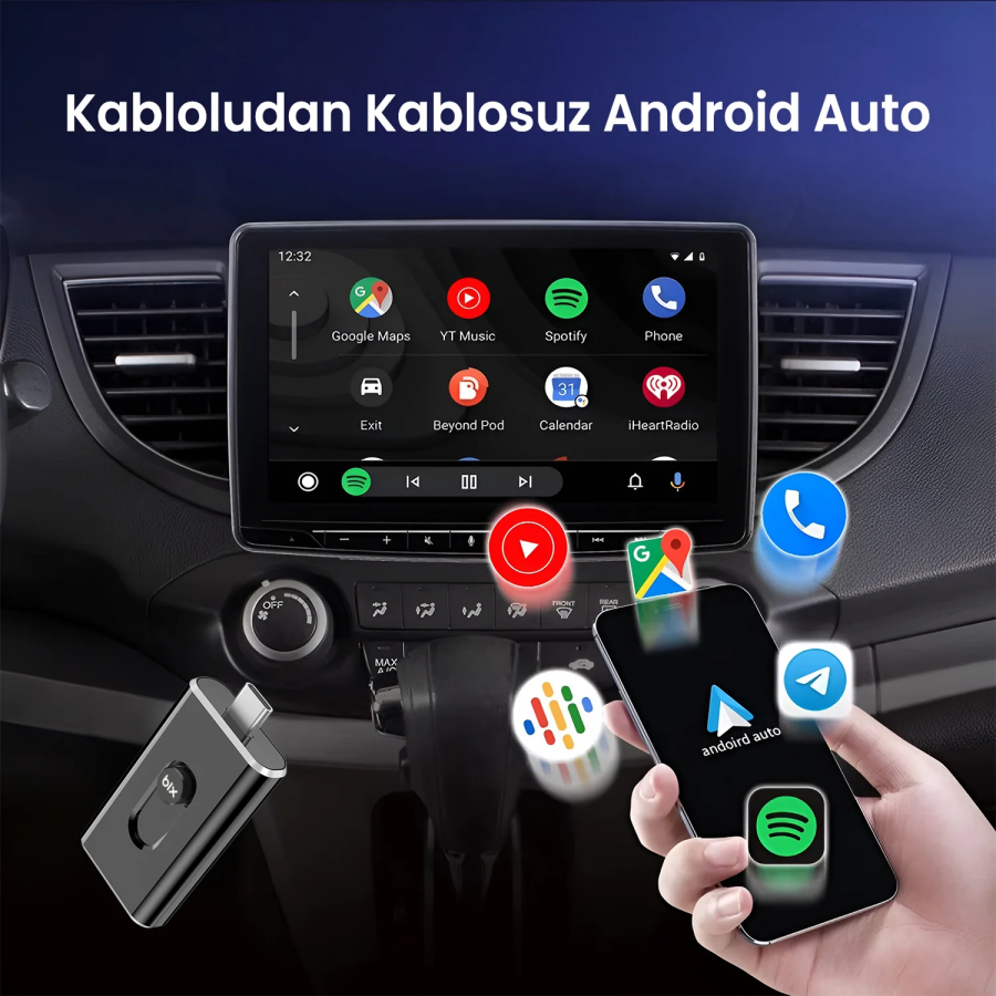 Bix CB02 Kablosuz CarPlay ve Android Auto Type-C / USB Çift Uçlu Kabloludan Kablosuza Çevirici Adaptör - 4