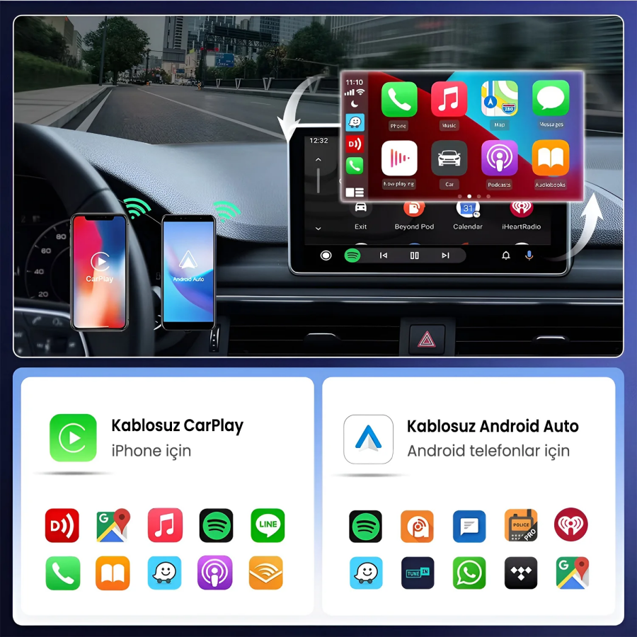 Bix CB02 Kablosuz CarPlay ve Android Auto Type-C / USB Çift Uçlu Kabloludan Kablosuza Çevirici Adaptör - 5