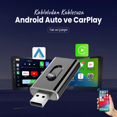 Bix CB02 Kablosuz CarPlay & Android Auto USB-A / USB-C Çift Uçlu Kabloludan Kablosuza Çevirici Adaptör - 8