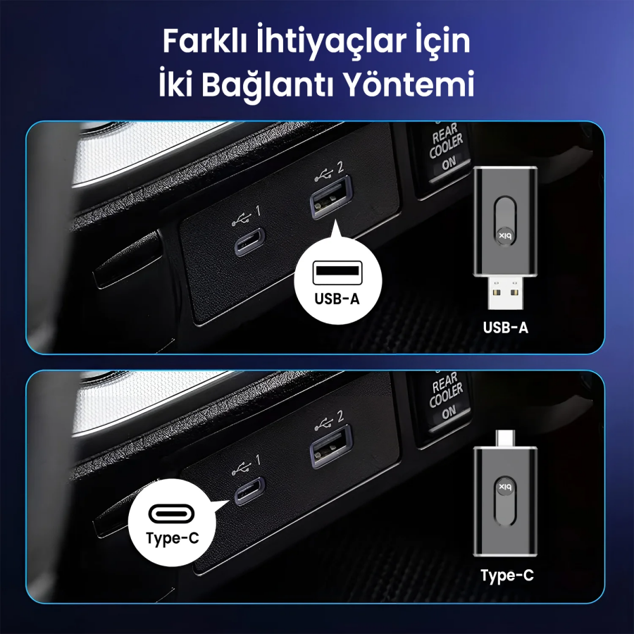 Bix CB02 Kablosuz CarPlay & Android Auto USB-A / USB-C Çift Uçlu Kabloludan Kablosuza Çevirici Adaptör - 9