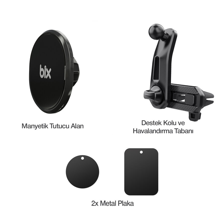 Bix Çift Havalandırma Klipsli ve Destek Kollu 360° Derece Ayarlanabilir Araç Telefon Tutucu - 2