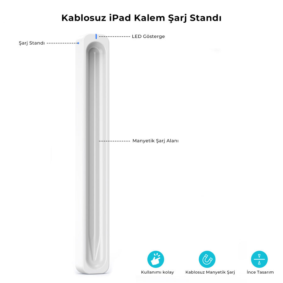 Bix DK01 Manyetik Kablosuz Dock Station Bluetooth Stylus Pen SP01 İçin Şarj Yuvası Beyaz - 3