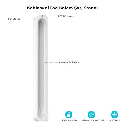 Bix DK01 Manyetik Kablosuz Dock Station Bluetooth Stylus Pen SP01 İçin Şarj Yuvası Beyaz - 3