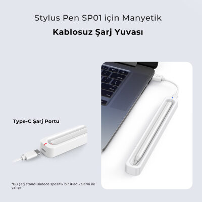 Bix DK01 Manyetik Kablosuz Dock Station Bluetooth Stylus Pen SP01 İçin Şarj Yuvası Beyaz - 2