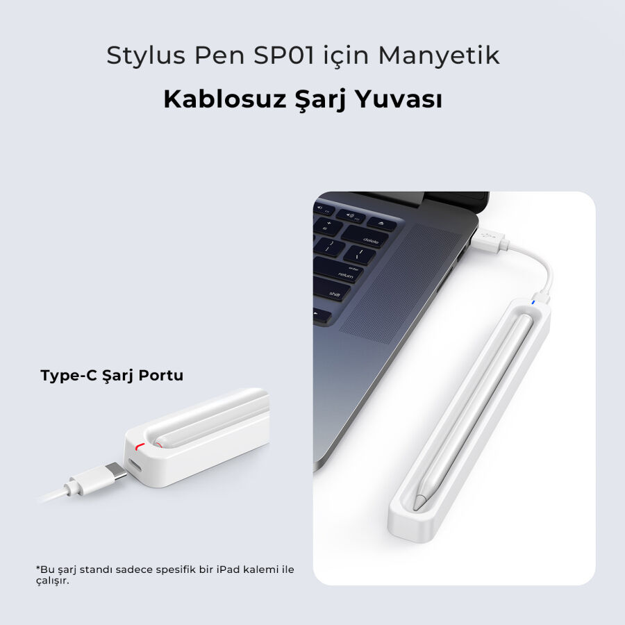 Bix DK01 Manyetik Kablosuz Dock Station Bluetooth Stylus Pen SP01 İçin Şarj Yuvası Beyaz - 2