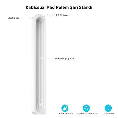 Bix DK01 Manyetik Kablosuz Dock Station Bluetooth Stylus Pen SP01 İçin Şarj Yuvası Beyaz - 3