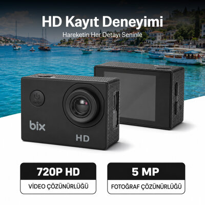 Bix Edge 720P HD 5MP Su Geçirmez Aksiyon Kamerası Motosiklet Bisiklet Kask ve Su Altı Kamerası - 3