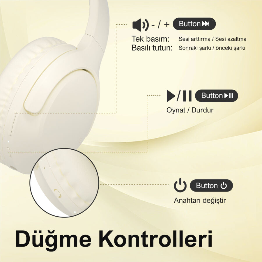 Bix H2 Soundcraft 40mm Sürücülü 14 Saat Çalma Süreli Katlanabilir Bluetooth 5.3 Kulak Üstü Kulaklık Bej - 6