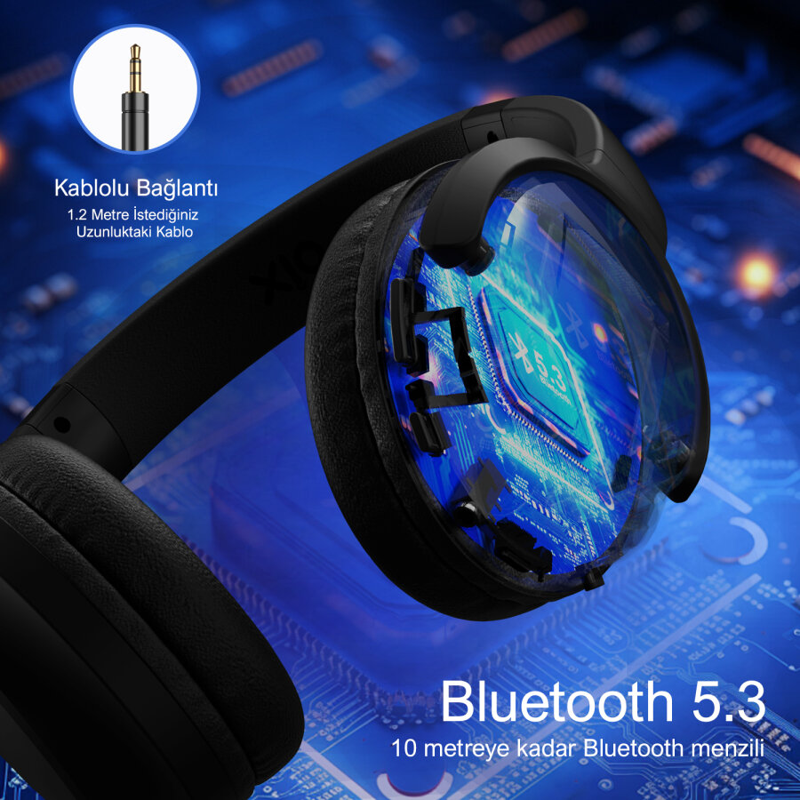 Bix H2 Soundcraft 40mm Sürücülü 14 Saat Çalma Süreli Katlanabilir Bluetooth 5.3 Kulak Üstü Kulaklık Siyah - 6