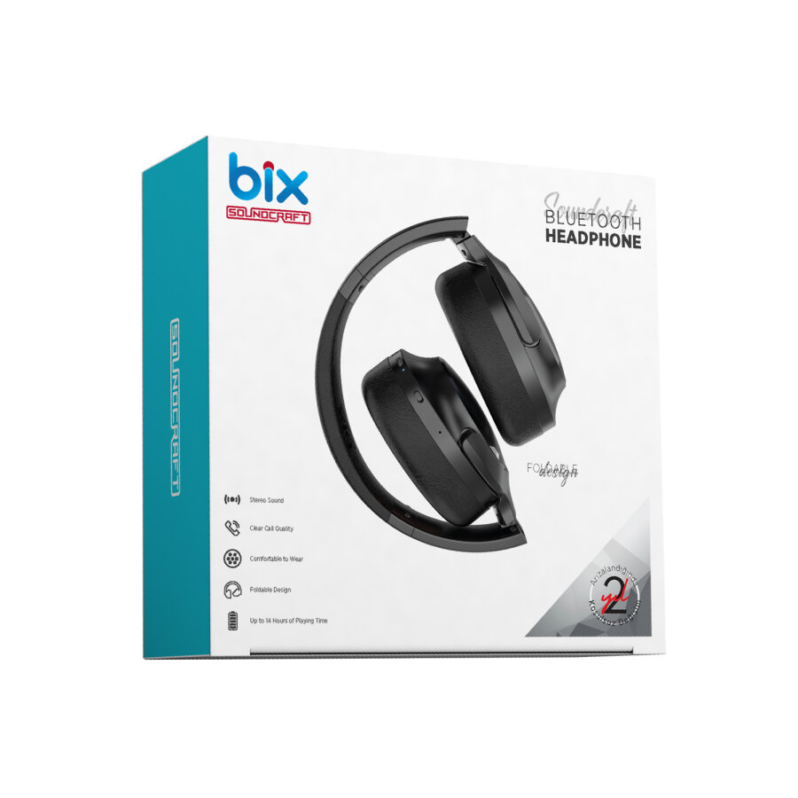 Bix H2 Soundcraft 40mm Sürücülü 14 Saat Çalma Süreli Katlanabilir Bluetooth 5.3 Kulak Üstü Kulaklık Siyah - 7