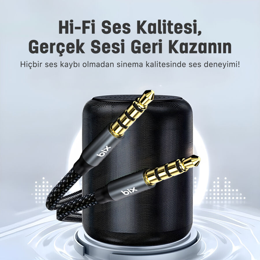 Bix Hi-Fi 3.5mm Erkek to Erkek Örgülü Aux Ses Kablosu 1.5 Metre - 4