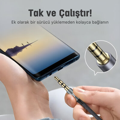 Bix Hi-Fi 3.5mm Erkek to Erkek Örgülü Aux Ses Kablosu 2 Metre - 3